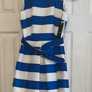 Chetta B Blue and White Striped Midi Dress